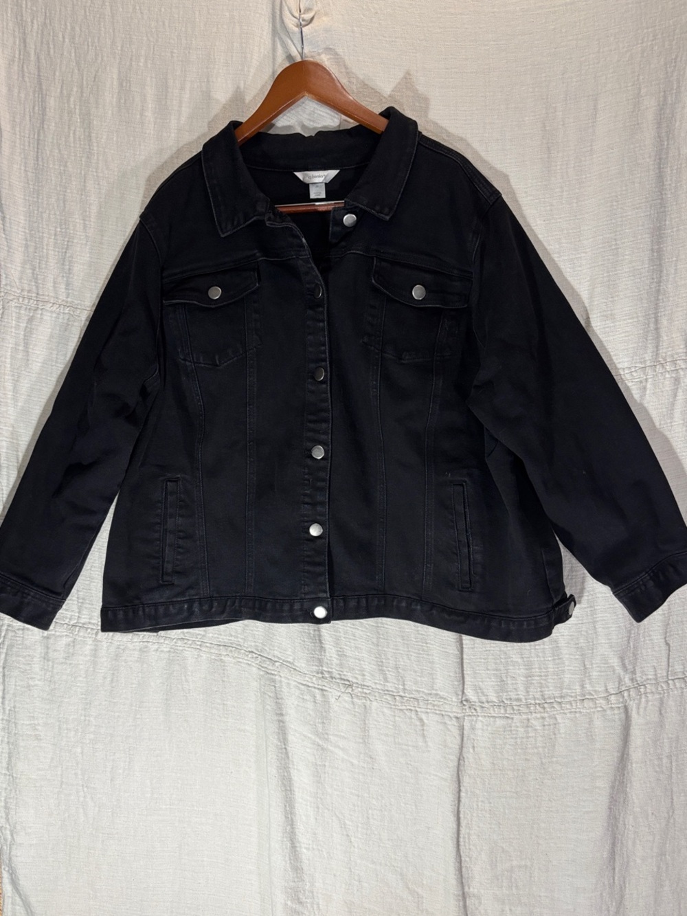 CJ Banks Black Denim Jean Jacket Puls Size Stretch Jean Trucker Coat Classic EUC